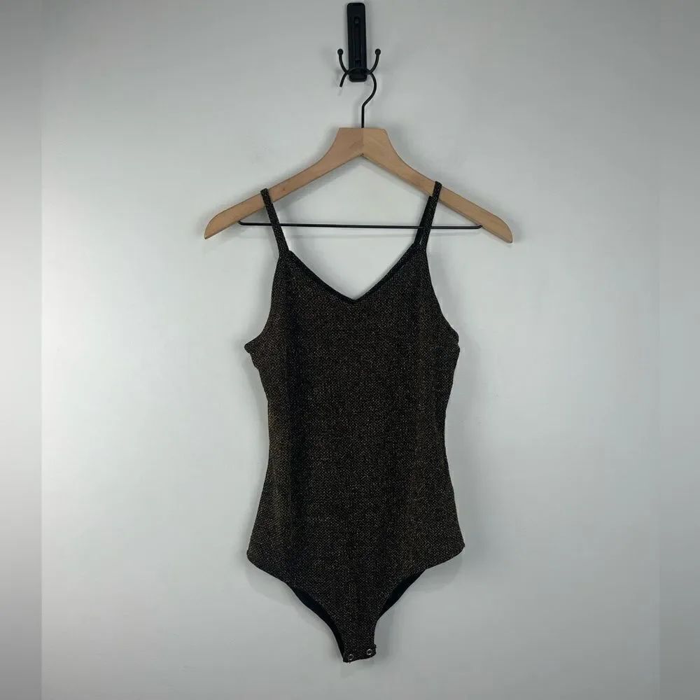K / lab Black & Gold Shimmer V Neck Tank Bodysuit S
